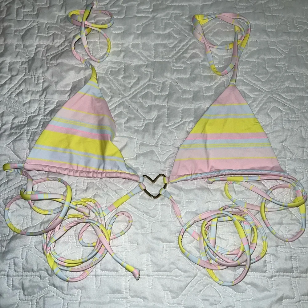 Frankie's Bikinis Pink and Yellow Striped Set